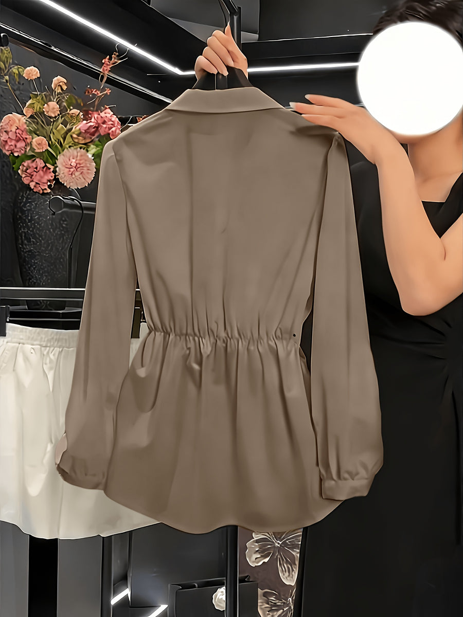 High-End Feel Commuter Versatile Exquisite Women's Shirt, Spring/Summer New Arrival Long-Sleeve Top, Waist-Cinching Stylish Blouse - Camel