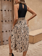Printed Patchwork Wrap-Front Slit Maxi Dress for Women - Mixed Color