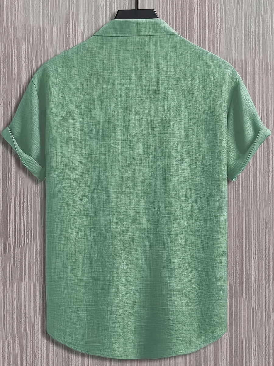 Men's Casual Multi-functional Daily Short-Sleeve Shirt with Single Pocket Embroidery, Summer Men's Shirt - Olive Green