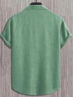 Men's Casual Multi-functional Daily Short-Sleeve Shirt with Single Pocket Embroidery, Summer Men's Shirt - Olive Green