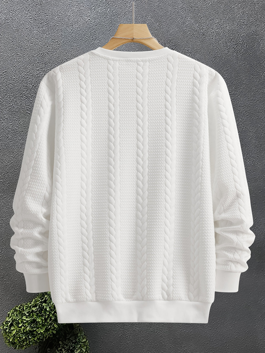 Men'S Fashion Round Neck Sweatshirt, Men'S Round Neck Sweatshirt, Jacquard Design Casual Street sweatshirt, Easy Basic Style Long Sleeve T-Shirt, Athletic sweatshirt, Men'S Casual Wear, Cuffed End, Autumn Essentials - White