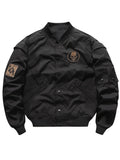 Men'S Baseball Collar Lightweight Bomber Windbreaker | Embroidery Varsity Jacket with Pockets, Non-Stretch Fabric, Regular Fit - Black