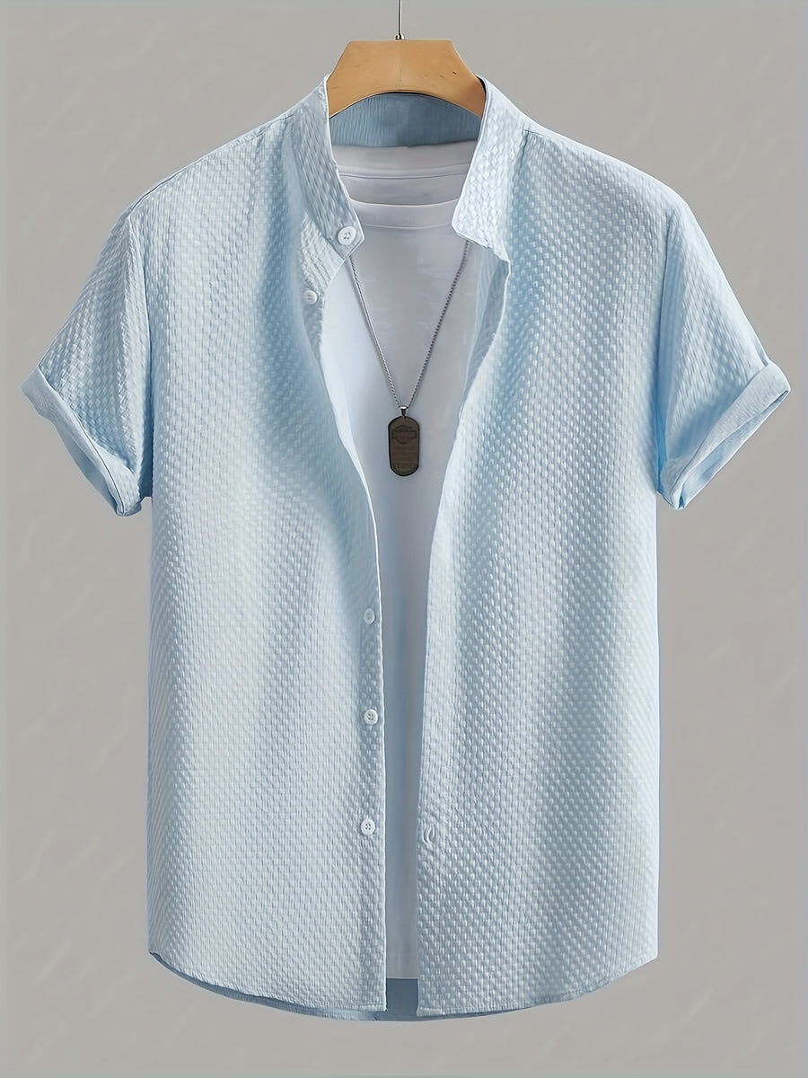 Men'S Short Sleeve Round Neck Sweatshirt, Summer Men'S Short Sleeve Round Neck Sweatshirt, Men'S Casual Solid Color Short Sleeve Shirt - Light Blue
