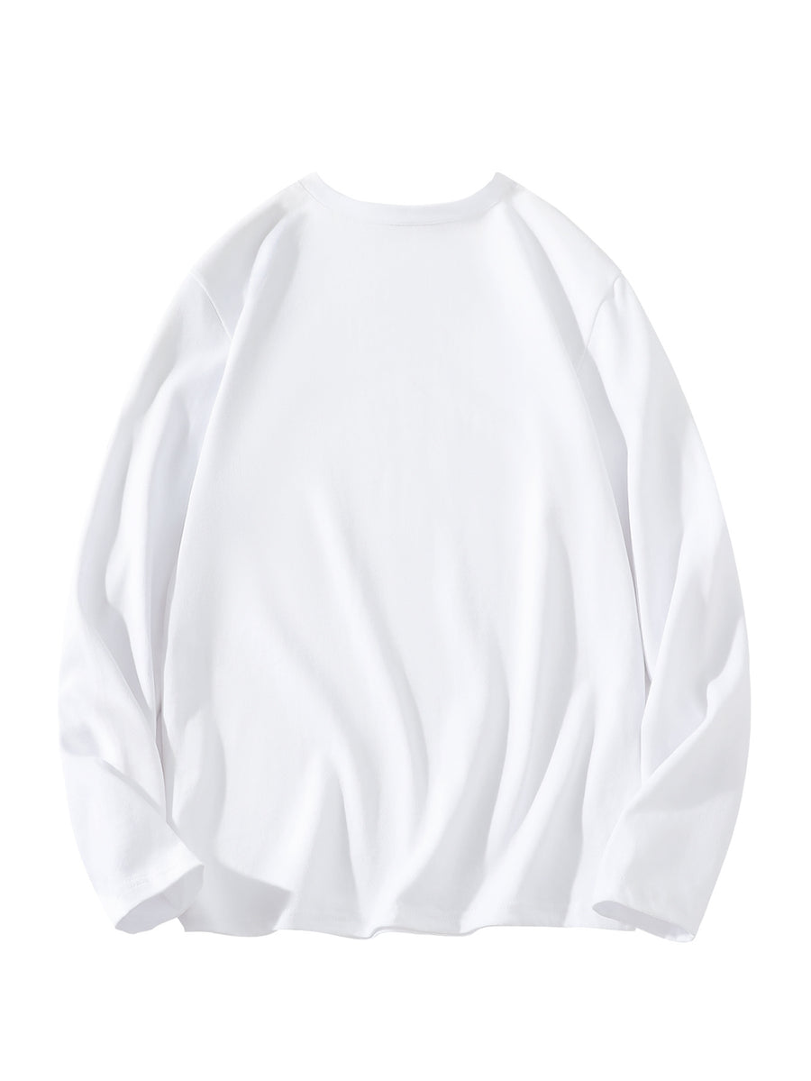 JEEP Men's Pure Long-Sleeve T-Shirt, 210g, Crew Neck, Solid Color, Wear-Resistant, Breathable, for Spring/Autumn Casual and Sports as a Base Layer Top - White
