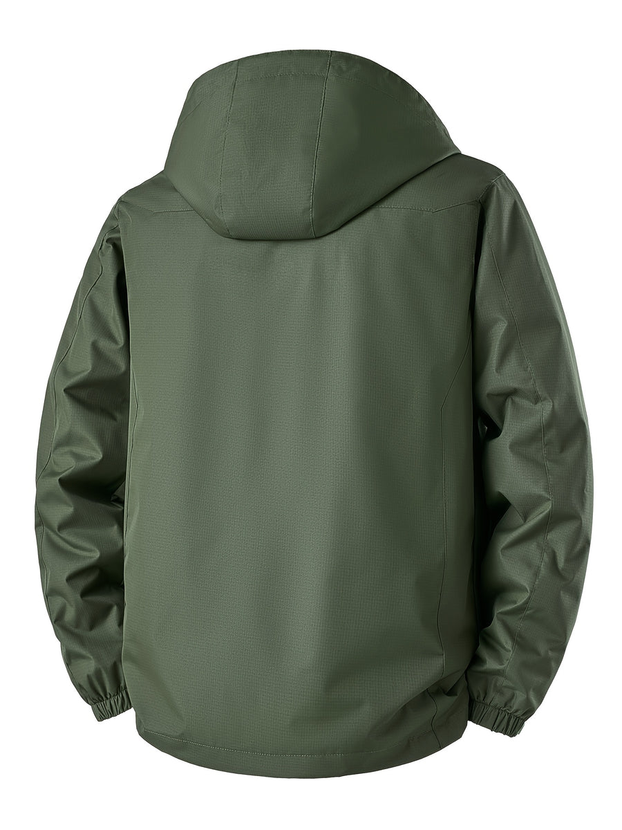 Norway Element Print Jacket Autumn Winter Men'S Outdoor Sports Mountaineering, Hiking Solid Color Jacket Hooded Easy Versatile Youth Fashion Thin Travel Casual Outerwear Men - fern green