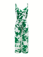 New Summer Fashion Versatile Elegant V-Neck Camisole Paired with Tie-Up Long Pants Set for Women - Green
