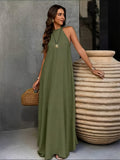 Elegant Exquisite Women'S Army Green Halter Neck Back Tie Bow Sleeveless A-Line Flowy Maxi Dress Fashion Sexy Temperament Piece for Vacation Beach Wedding Bridesmaid Casual Outfit - Green