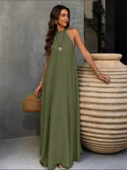 Elegant Exquisite Women'S Army Green Halter Neck Back Tie Bow Sleeveless A-Line Flowy Maxi Dress Fashion Sexy Temperament Piece for Vacation Beach Wedding Bridesmaid Casual Outfit - Green