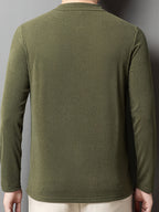 Men's Henley Neck Long Sleeve Base Layer Shirt, Slim Fit but Not Tight, Suitable for Middle-Aged Men, with a Light Business-Casual Vibe. -SINBOS - Green