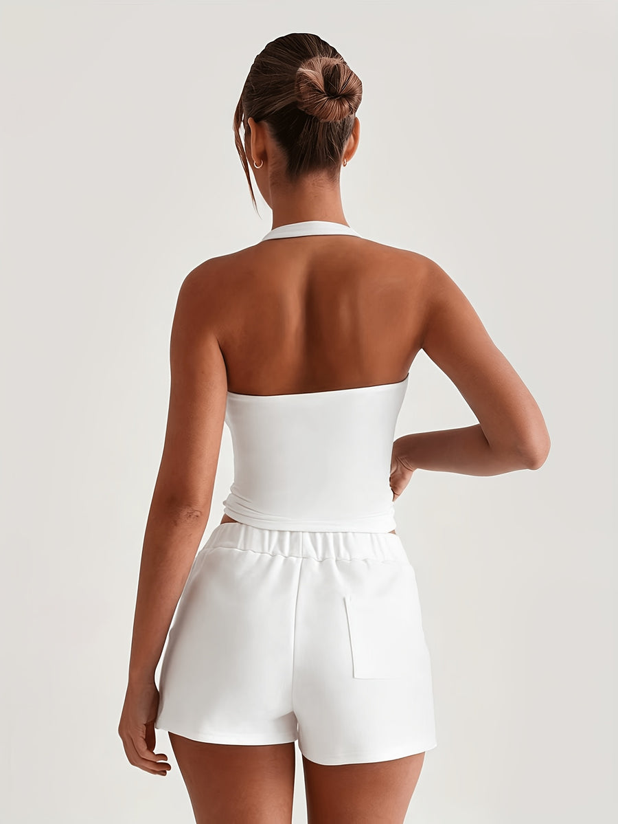 Y2K Women'S Fashion Bodycon Halter Top, Trendy Vest - White