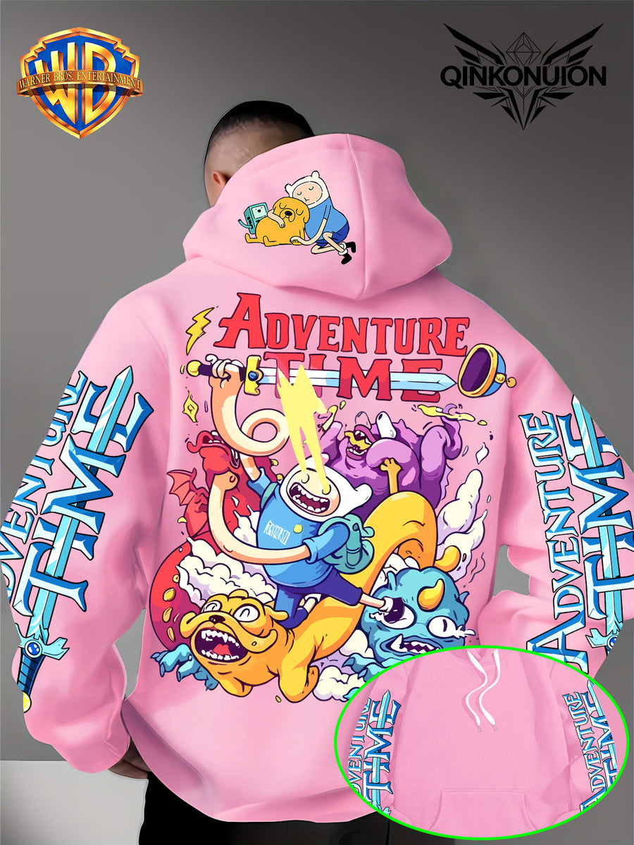 Warner Official Men'S Hoodie, Adventure Treasure Colorful Hot Blood Adventure Trend Printed Design, Machine Washable, Warm And Casual for Autumn And Winter, Daily Drawstring Hoodie, Multi-Functional Sports And Leisure Loose Version - Pink Color
