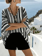 New Vintage Bohemian Striped Geometric Print Loose Women's Shirt - Polychrome