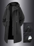 Spring And Autumn Men'S Outdoor Long Trench Coat Fashion Light Luxury Black Trench Coat Light Business Long Hooded Coat Black Coat Jacket - Black
