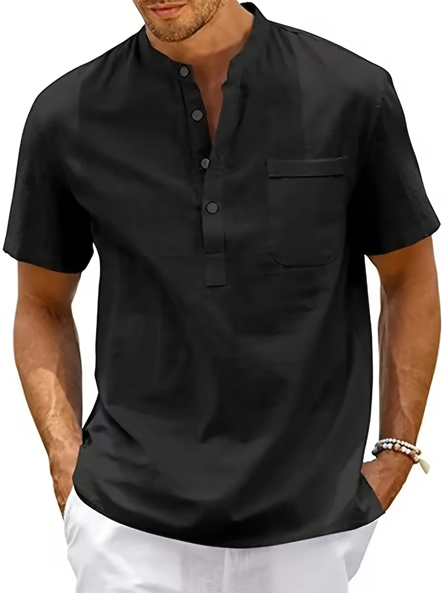 Men's Casual Shirt, Summer Short Sleeve, Lightweight and Breathable, Simple and Stylish, Versatile Casual Shirt - Space Black