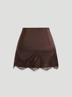 Vintage Satin Casual Chic Skirt for Women - Dark Brown