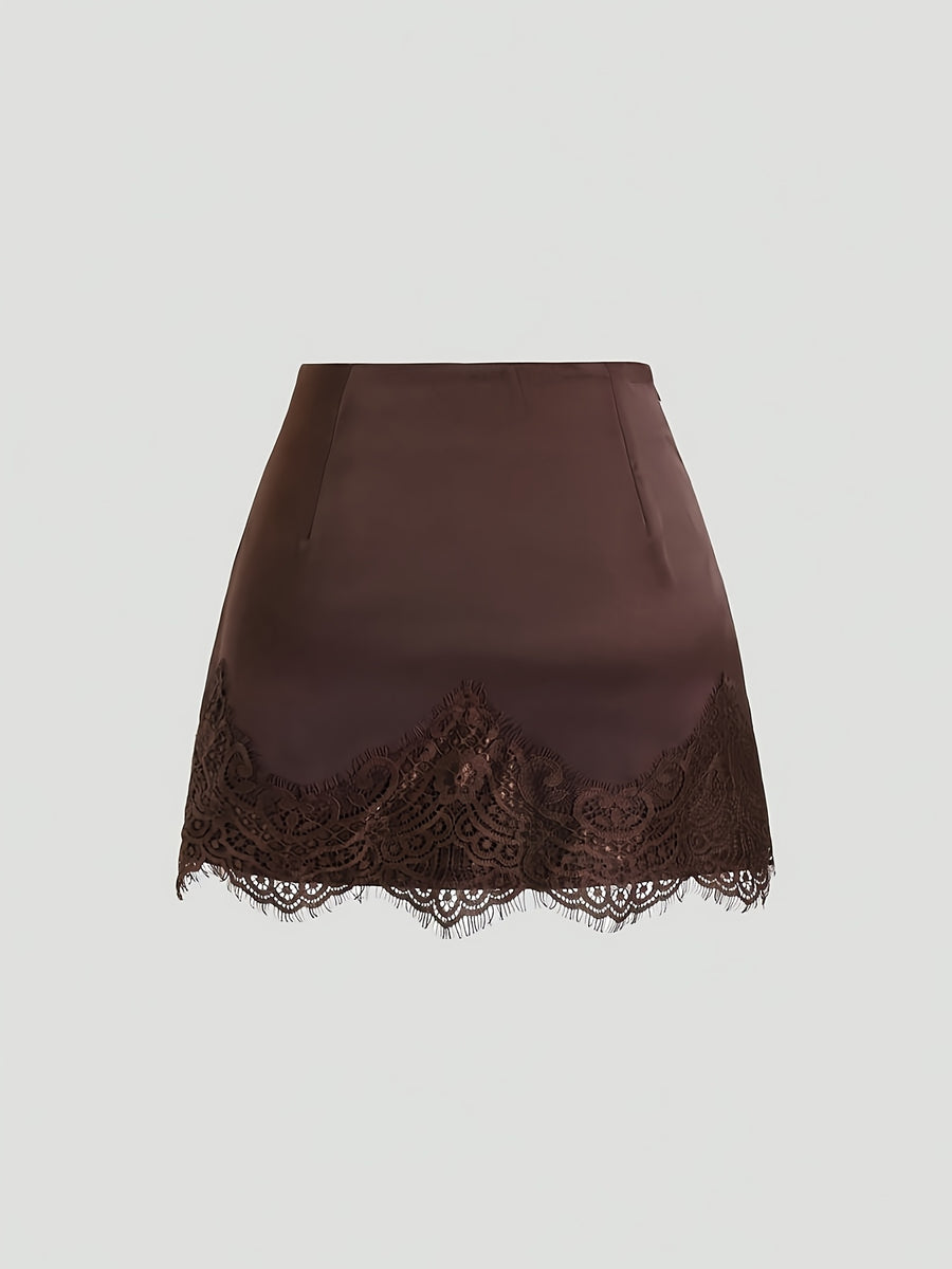 Vintage Satin Casual Chic Skirt for Women - Dark Brown