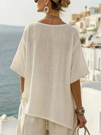 Greek Vacation Style Shirt, Summer Loose & Slim-Fit, Lazy Casual, Breathable for Daily Commute - Apricot