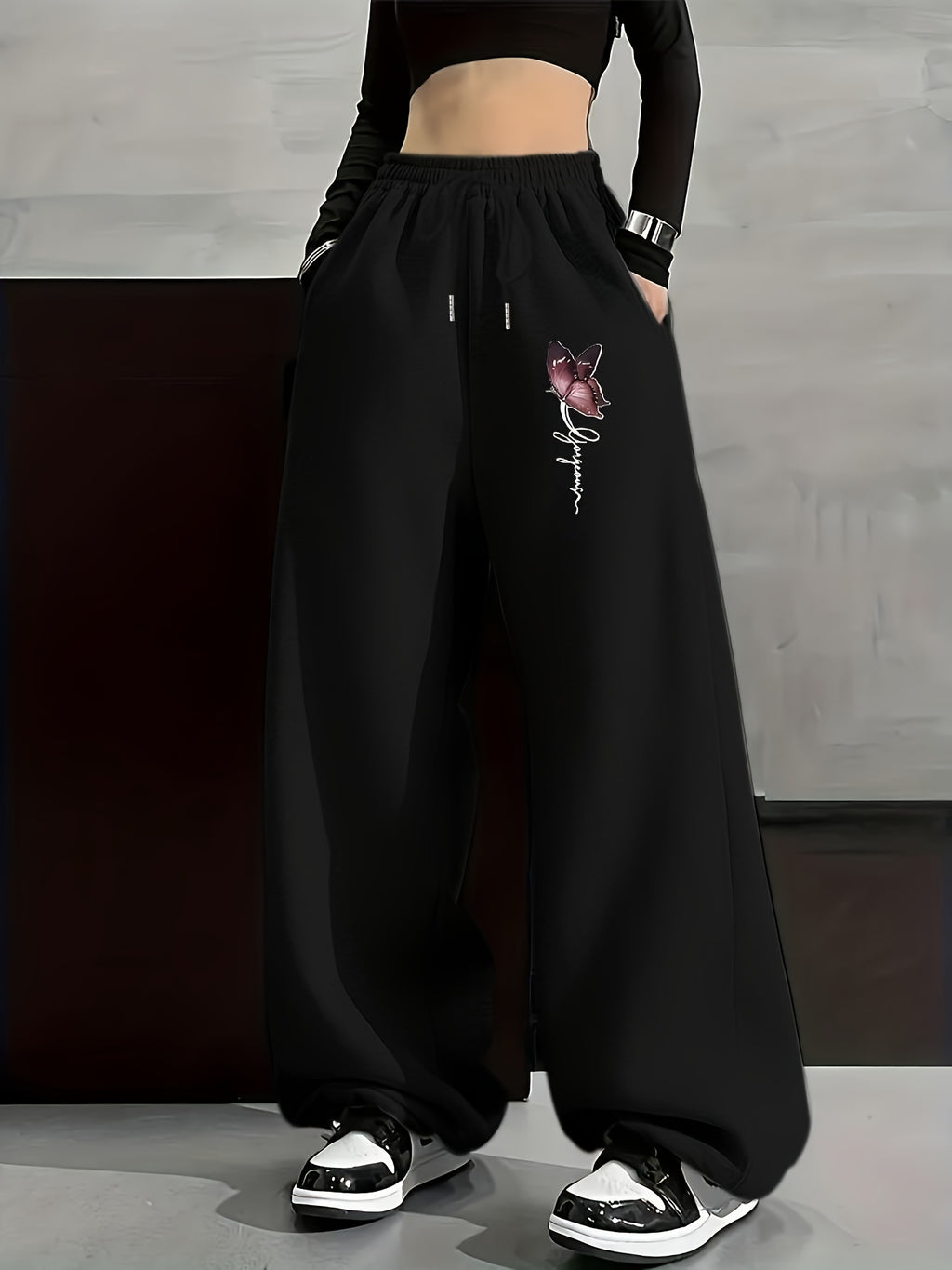 Autumn and Winter Fashion Casual Women's Trousers, Monochrome Tunic S Trousers, Casual Loose Sweatpants, Women's Fashion - Black
