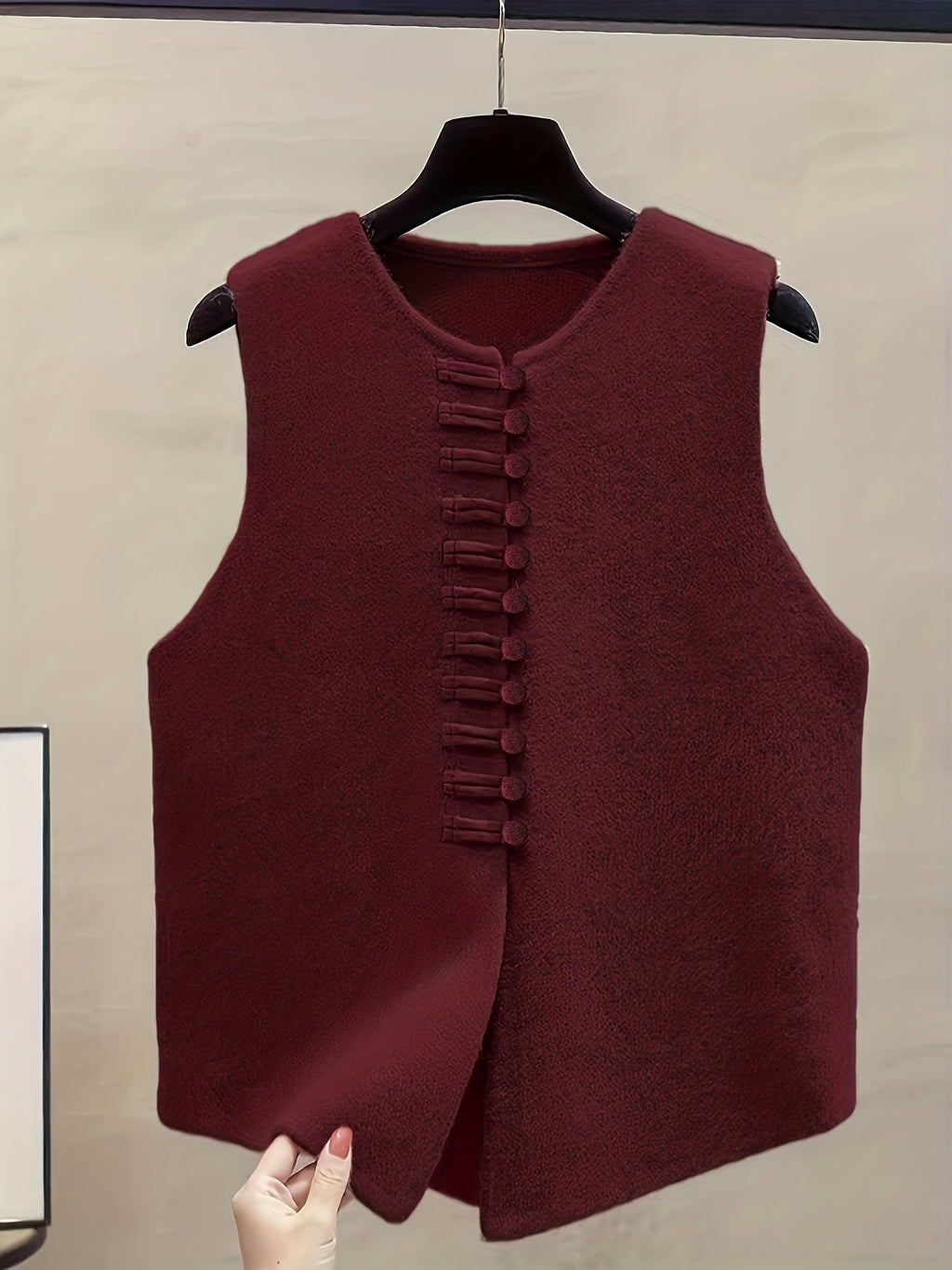 2026 New Women's Spring/Autumn New Chinese-Style Vintage Elegant Casual Solid Color Soft Sweater Vest Outerwear Jacket - Deep Red