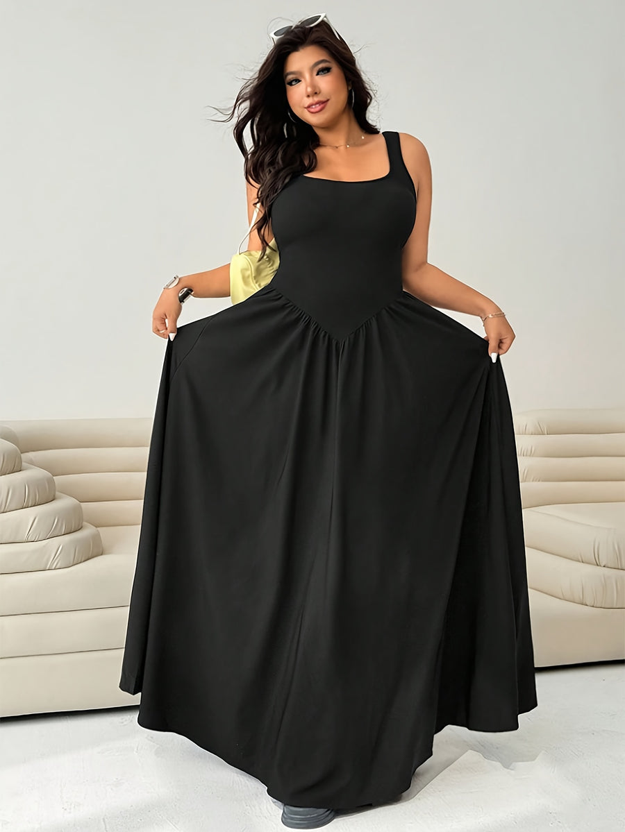 Women's Fashion Dress, Fitted at the Top and Loose at the Bottom, with an Ultra-loose Skirt, Oversized Hem, Sleeveless Long Dress, Stylish and Elegant, High-end and Sophisticated, Suitable for Daily Casual Wear, Parties, Gatherings, and Travel - Black