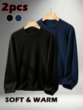 2pcs Set, Men'S Round Neck Knit Easy Long Sleeve Sweatshirt, Suitable for Daily Commute And Work, Home Leisure, Shopping Outings, Layering, Autumn And Winter - Black + Navy Blue