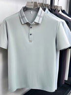 Men's Summer Polo Shirt with Plaid Contrast Collar, Seamless Construction for a Restrictive-Free Feel, a Comfortable Choice for Summer Commuting, Outdoor Activities, and Business Meetings - SINBOS - Light Green