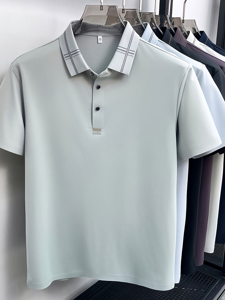 Men's Summer Polo Shirt with Plaid Contrast Collar, Seamless Construction for a Restrictive-Free Feel, a Comfortable Choice for Summer Commuting, Outdoor Activities, and Business Meetings - SINBOS - Light Green
