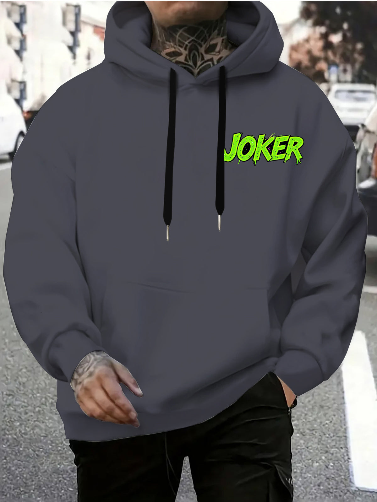 WB Warner Men'S New Trendy Hoodie, Clown-Themed Printed Design Hoodie, Daily Casual Drawstring Hoodie, Long Sleeve Hoodie, Machine Washable, Multifunctional Sports And Leisure Loose Fit Men'S Hoodie - Dark Gray
