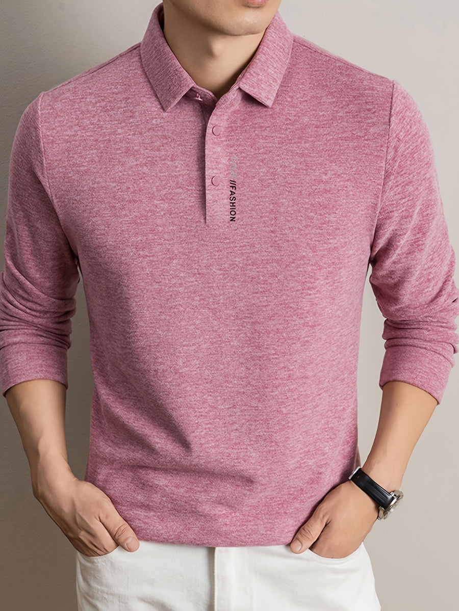 Men's Lapel Casual Knit Long-Sleeve Top, Slightly Relaxed Fit, Suitable for Both Business and Casual Wear, Ideal for Men's Commuting and Daily Use - SINBOS - pink