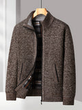 Easy And Casual Men'S Thick Knitted Cardigan, Autumn And Winter Stand Collar Zipper Top Classic Basic Style with Practical Double-Sided Pockets, Basic Style for Daily Wear of Young And Middle-Aged People - Coffee Brown