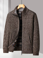 Easy And Casual Men'S Thick Knitted Cardigan, Autumn And Winter Stand Collar Zipper Top Classic Basic Style with Practical Double-Sided Pockets, Basic Style for Daily Wear of Young And Middle-Aged People - Coffee Brown