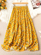 Women'S Elegant Premium Full Coverage Floral Print High-Waist Maxi Skirt - Mixed colors