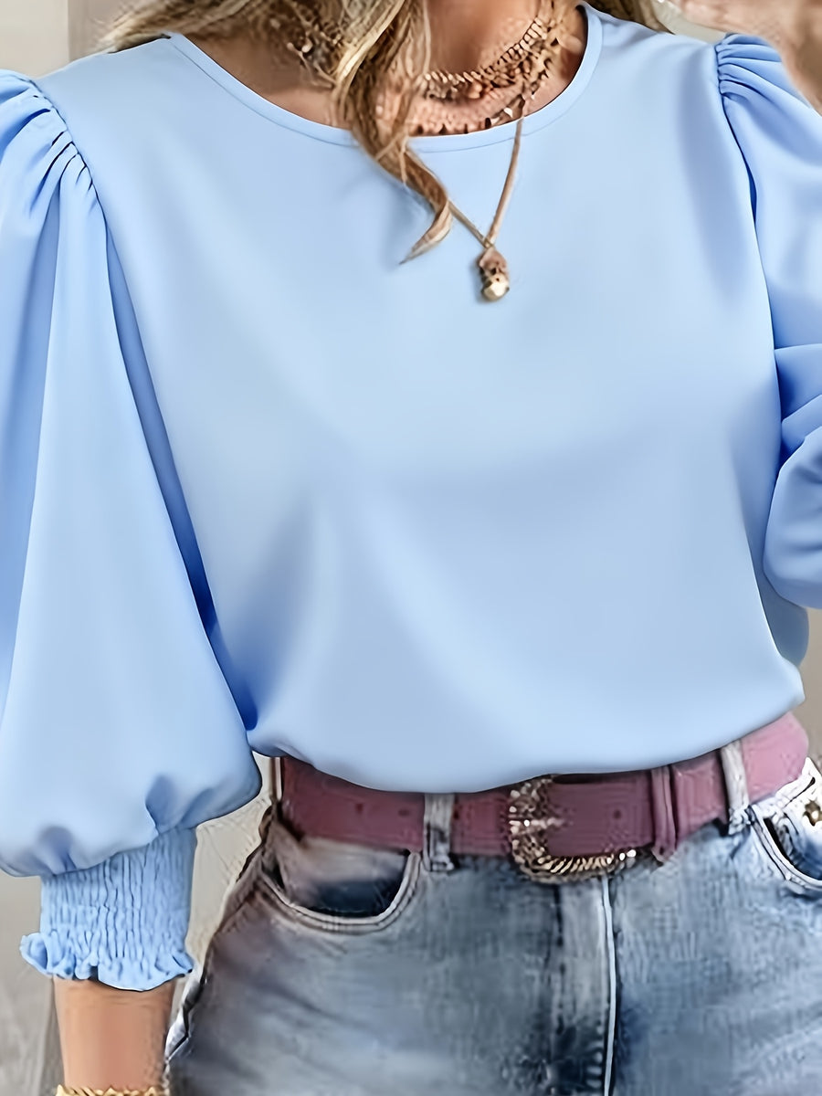 2503 Women's Casual Minimalist Solid Color Shirt Top - Blue