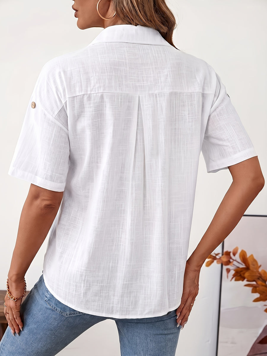 Women's Solid Color Fashion Bamboo Joint Pocket Shirt - White