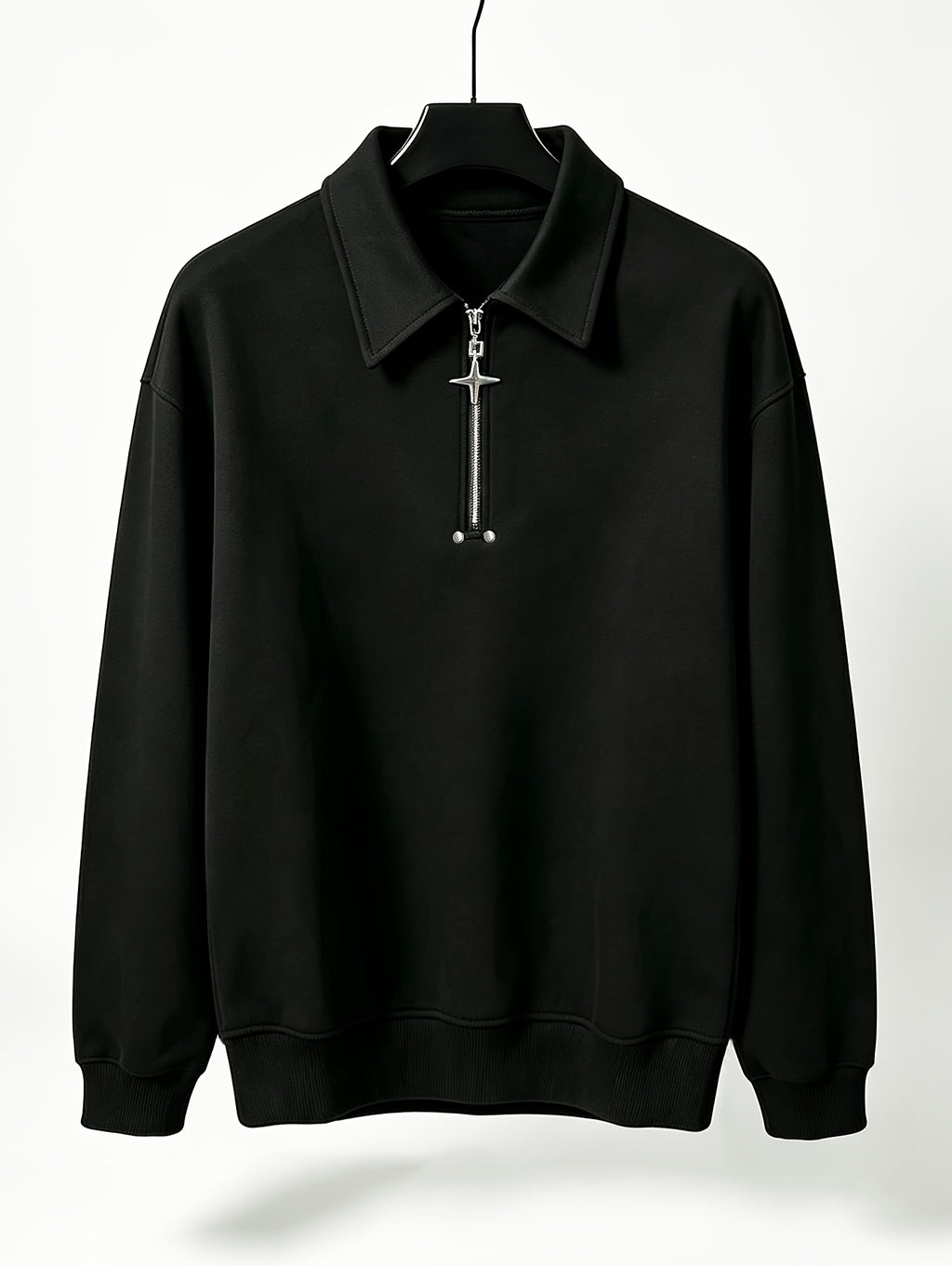 Men'S Sweatshirt, Korean Old Money Style Metallic Half-Zipper Stand-Up Collar Sweatshirt, Trendy Casual Versatile Easy Long Sleeve Top for Spring Fall - Black