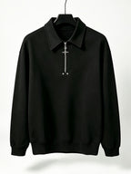 Men'S Sweatshirt, Korean Old Money Style Metallic Half-Zipper Stand-Up Collar Sweatshirt, Trendy Casual Versatile Easy Long Sleeve Top for Spring Fall - Black
