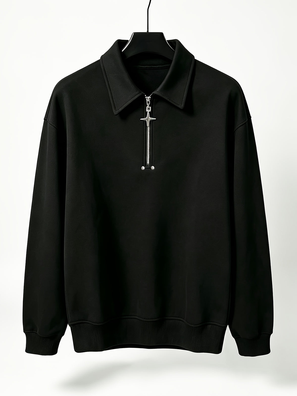 Men'S Sweatshirt, Korean Old Money Style Metallic Half-Zipper Stand-Up Collar Sweatshirt, Trendy Casual Versatile Easy Long Sleeve Top for Spring Fall - Black