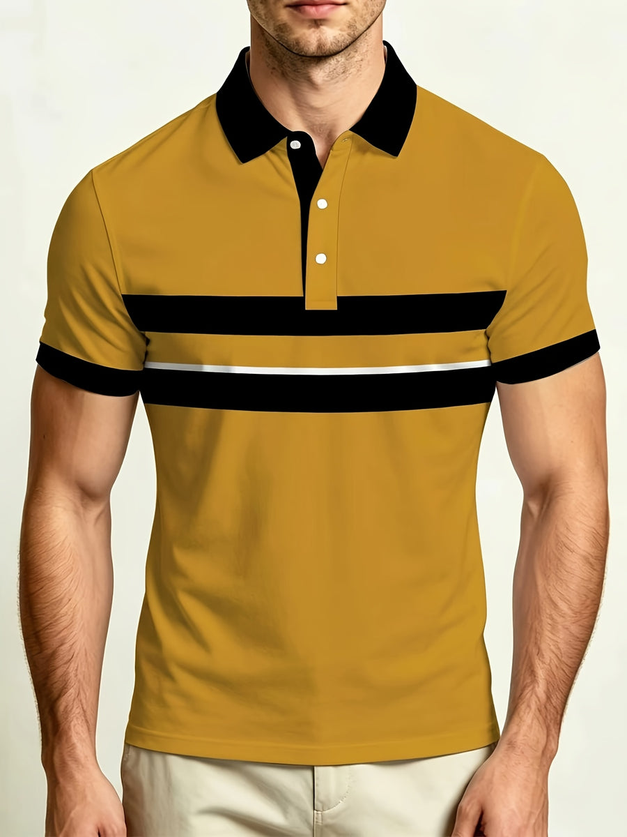 Men'S Casual Polo Collar Button-Short Sleeve Easy Polo Shirt Men'S Summer Comfortable Top - Yellowish-brown
