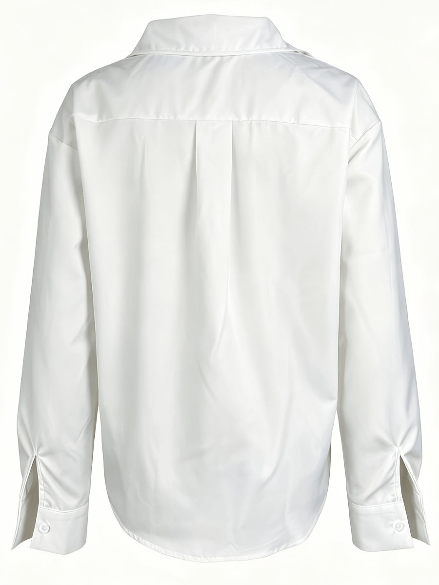 2026 Spring New Large Button Shirt Women'S Loose Silhouette Flattering French Commute Temperament Long Sleeve Shirt Versatile Design Top - White