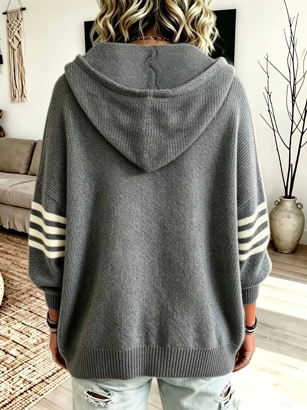 Plus Size - Women'S Casual Hooded Sweater Jacket with Zipper, Loose Fit Women'S Sweater Jacket, Suitable for Women with Beautiful Curves in Autumn And Winter, Suitable for Casual Wear, Commuting, And Cloud-Like Style - Grey