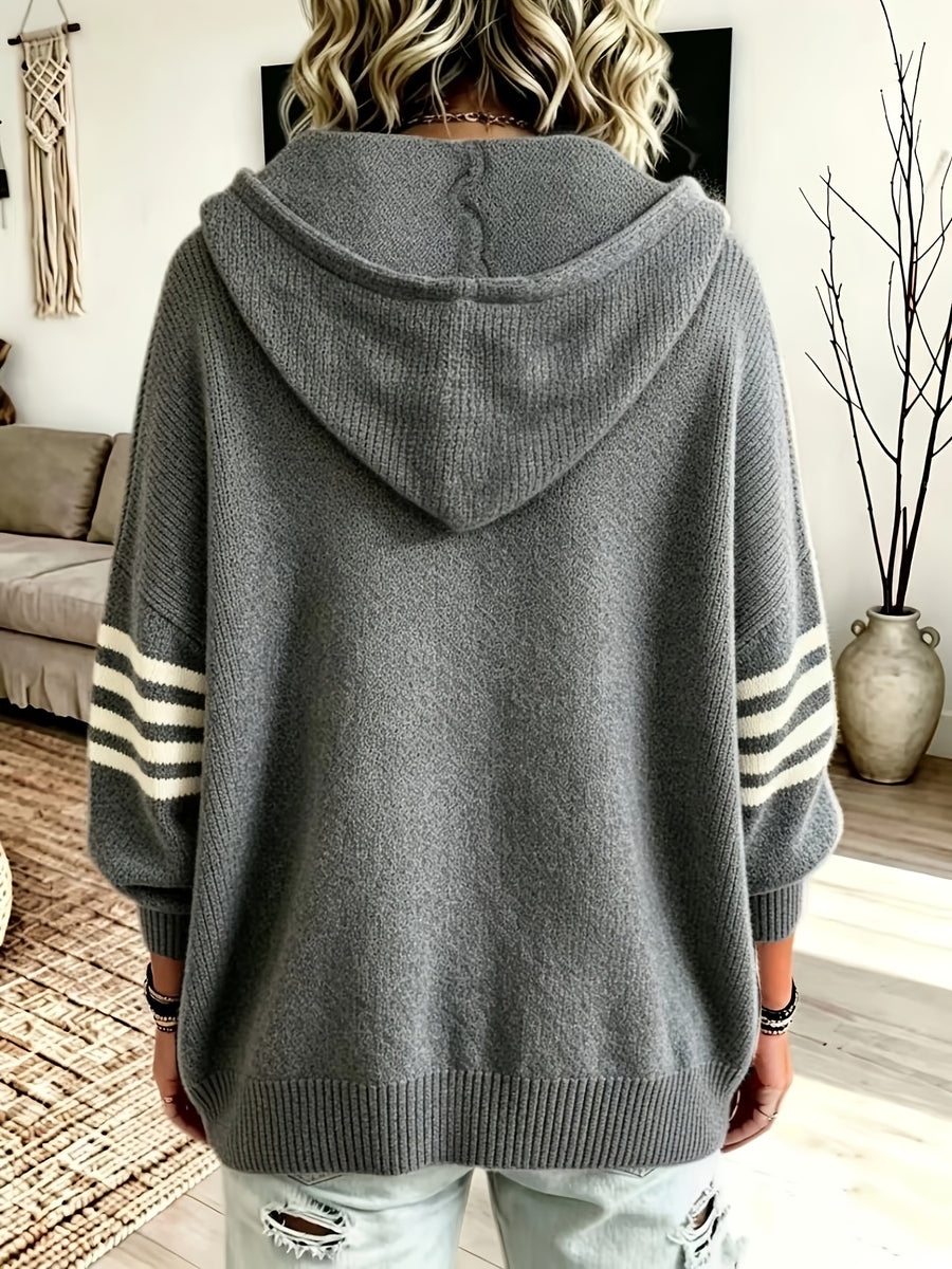Plus Size - Women'S Casual Hooded Sweater Jacket with Zipper, Loose Fit Women'S Sweater Jacket, Suitable for Women with Beautiful Curves in Autumn And Winter, Suitable for Casual Wear, Commuting, And Cloud-Like Style - Grey