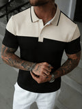 Men'S Casual New POLO Shirt, Soft Textured Fabric, Patchwork Details, Outdoor Casual Business Breathable Short-Sleeve Polo Shirt Golf Shirt - Milkshake