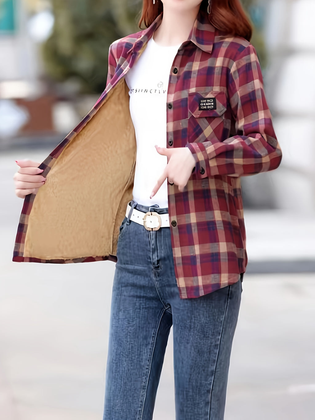 Spring And Autumn Fashion Fleece Shirt - Deep Red