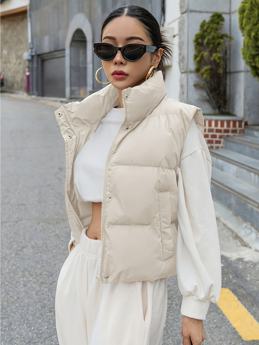 Keep warm in autumn and winter, fashionable and elegant ladies., vest jacket - Off-white