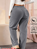 Plus Size Loose Comfortable Corduroy Casual Style Long Pants Home Pants Pants Wearable Outside - Grey