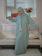 Elegant Floral Print Viscose Abaya for Women - Stylish Long Sleeve Prayer Robe with Zipper Detail, Loose Fit, Perfect for Spring/Summer, Comfortable & Versatile Middle Eastern Wear, Summer Abaya|Floral Pattern Robe|Elegant Appearance, Islamic Clothing - Light Cyan