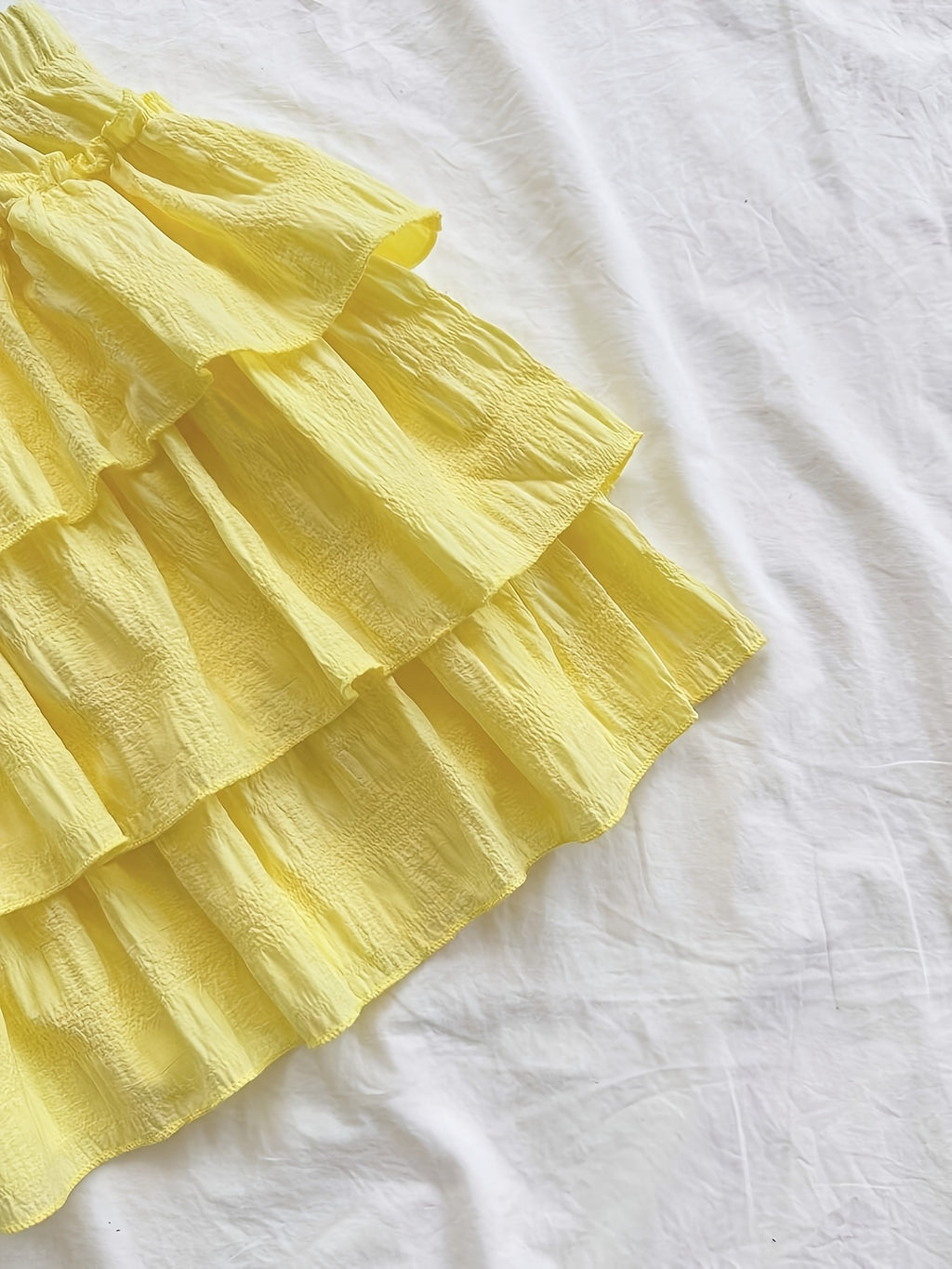 Casual Solid Color Ruffled Short Skirt, Holiday Layered Ruffled Short Skirt, Summer Short Skirt, Yellow Ruffled Short Skirt ZD1127248 - Yellow