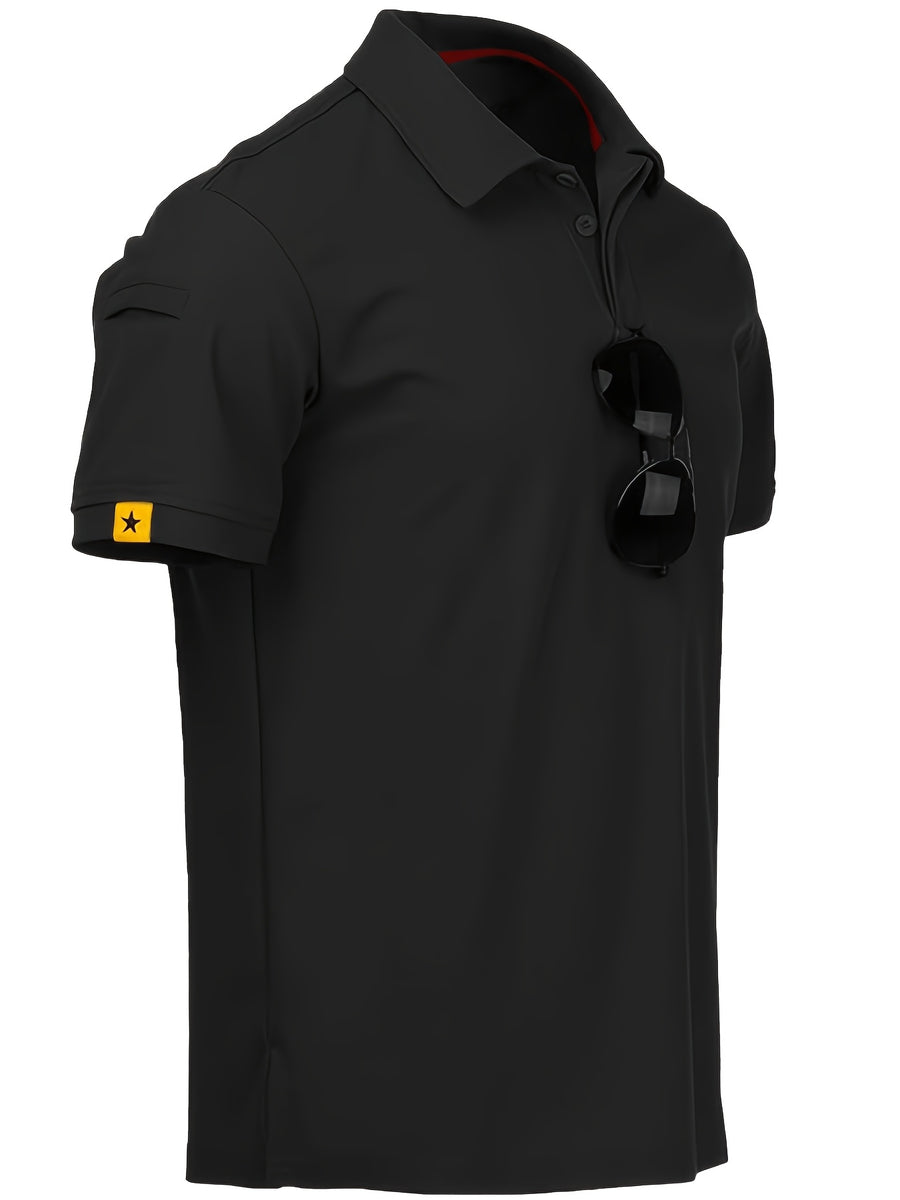 3-Pack Summer Men's Quick-Dry Sweat-Wicking Breathable Lapel Polo Shirts, Outdoor Sports Base Layers, Commuting, Training, and Security Short Sleeves - Black Green Card