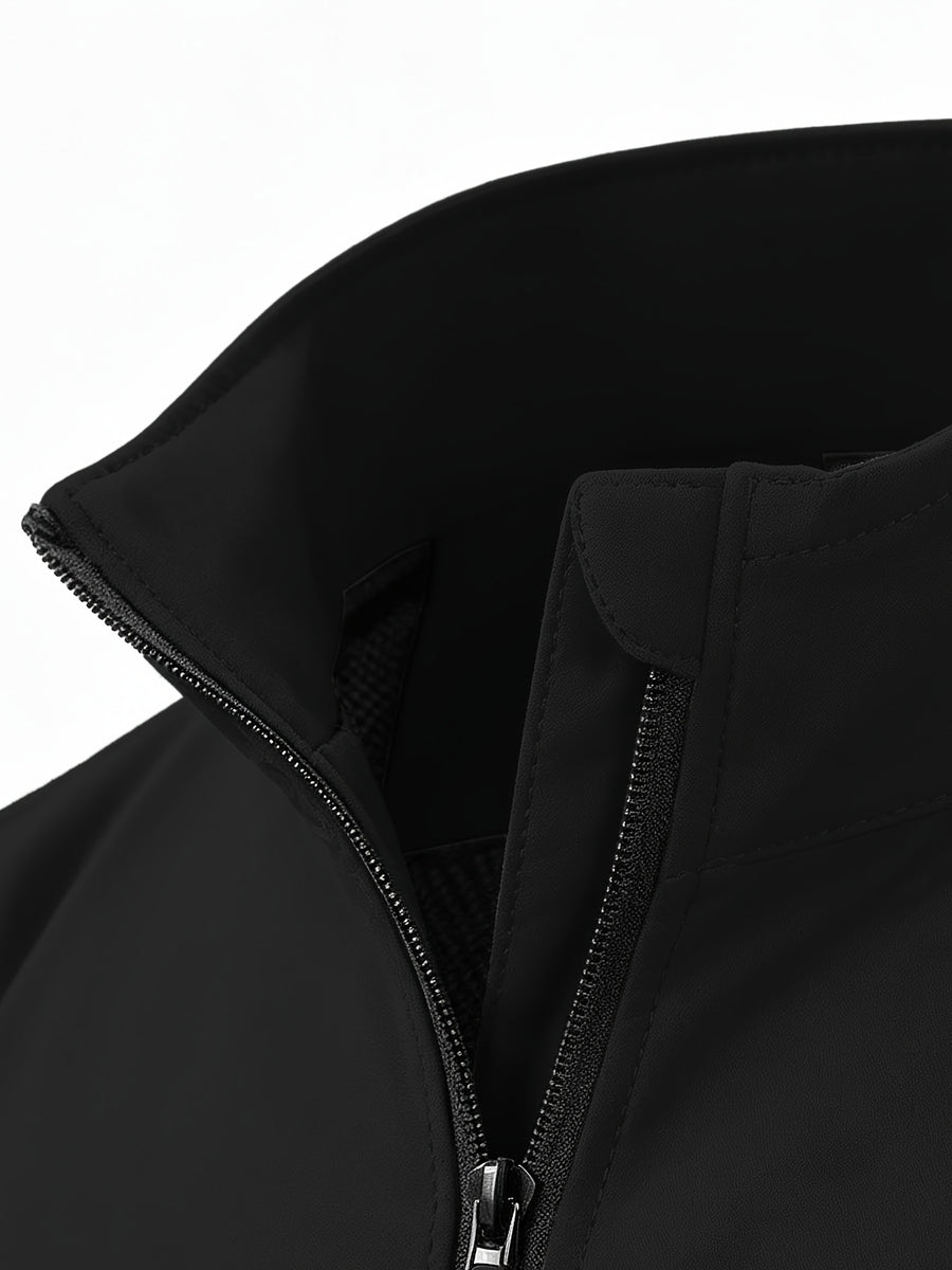 GK Minimalist Uppercase Letter Pattern Full-Zip Stand Collar Windproof Jacket, Unisex Spring/Autumn Lightweight Luxury Business Casual Outerwear - Black