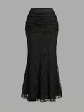 New Women'S Lace Mesh Fishtail Skirt, Temperament Elegant Half-Length Skirt - Black
